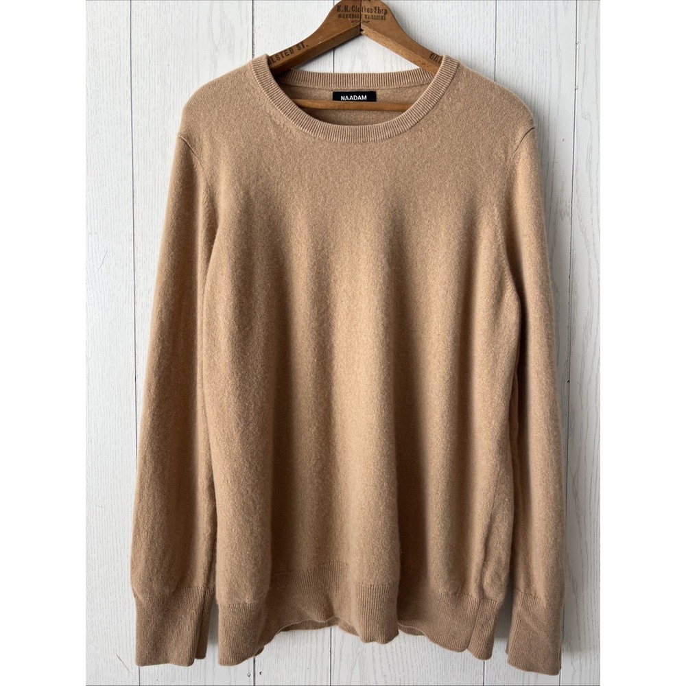 Naadam 100% Cashmere Women's XL Pullover Sweater Beige Brown Tan Crew
